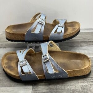 Birkis Birkenstock Metallic Blue Rhinestone Buckle Cutout Sandals Germany 41 L10